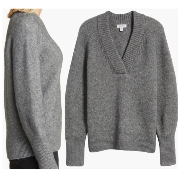 Nordstrom Women's L Balloon Sleeve Sweater Baby Alpaca Wool Blend Gray Soft $129 - Picture 6 of 16